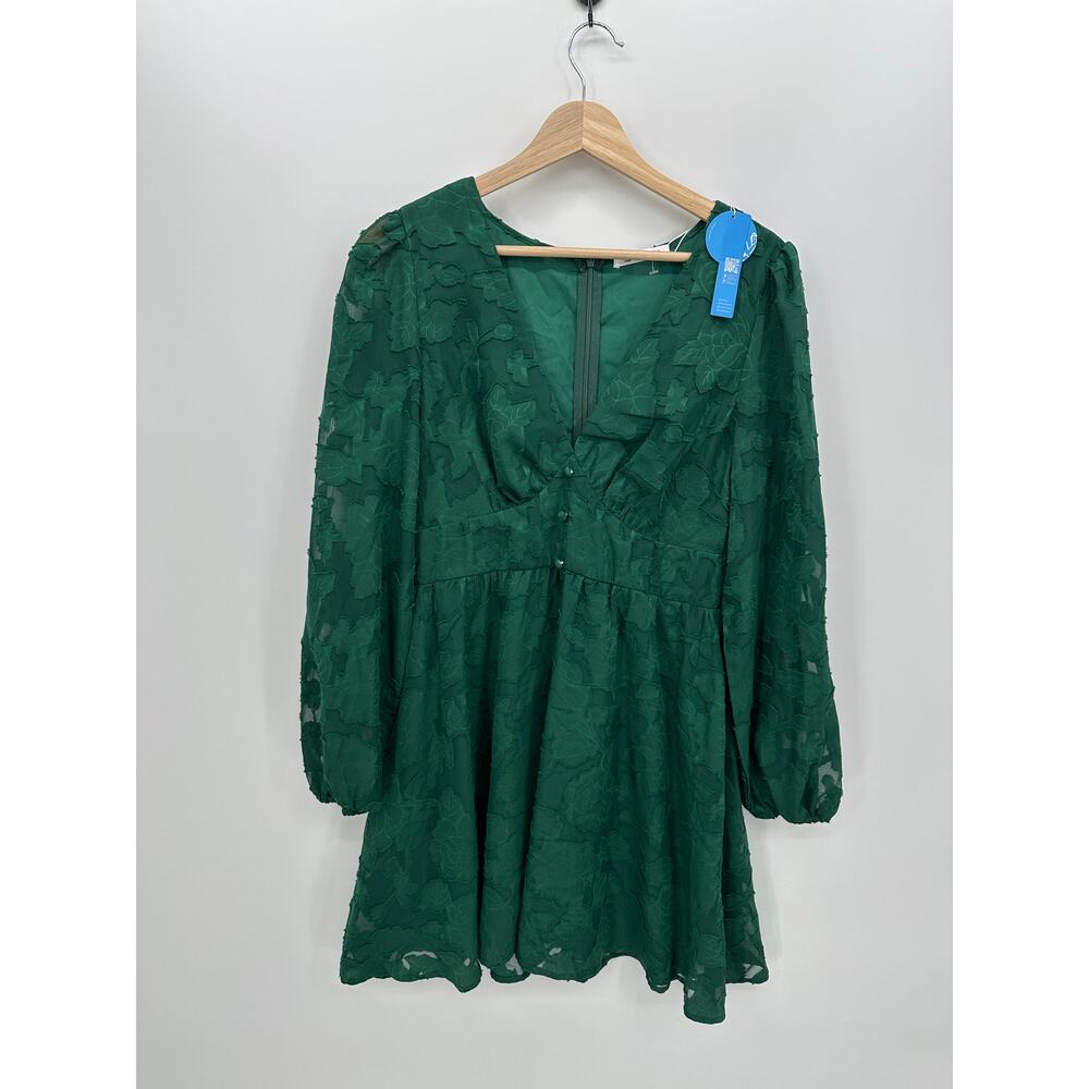 Cupshe‎ Green Sheer Floral Babydoll Dress Womens Sz M Mini Resort Ethereal Boho